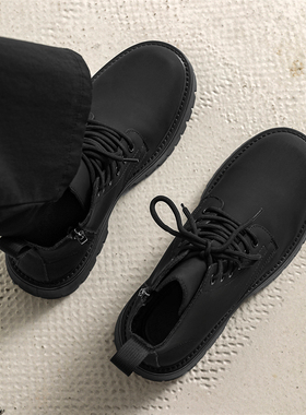 马丁靴男款2025新款冬季加绒痞帅男鞋黑色拉链工装靴厚底男士靴子