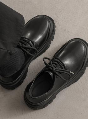 2025新款男鞋潮牌高级感大头鞋子黑色低帮马丁靴透气厚底休闲皮鞋