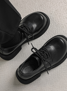 男士皮鞋年轻款大头休闲鞋2025新款上班通勤工作鞋黑色厚底德比鞋
