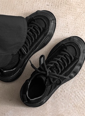 2025新款冬秋男鞋潮牌高级感溶解鞋厚底黑色小众潮鞋运动休闲板鞋