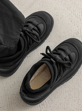 棉鞋男冬季加绒加厚男鞋袜口防寒保暖面包棉靴机能黑色厚底雪地靴