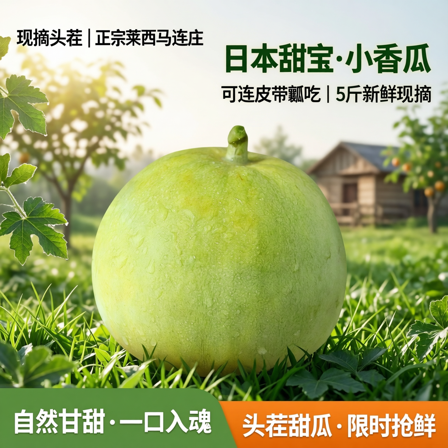 现摘头茬正宗莱西马连庄甜瓜小香瓜可连皮带瓤吃 日本甜宝5斤新鲜