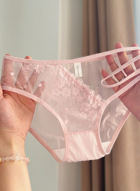 2025新款法式纯欲低腰少女蕾丝网纱内裤性感透视纯棉裆女士三角裤