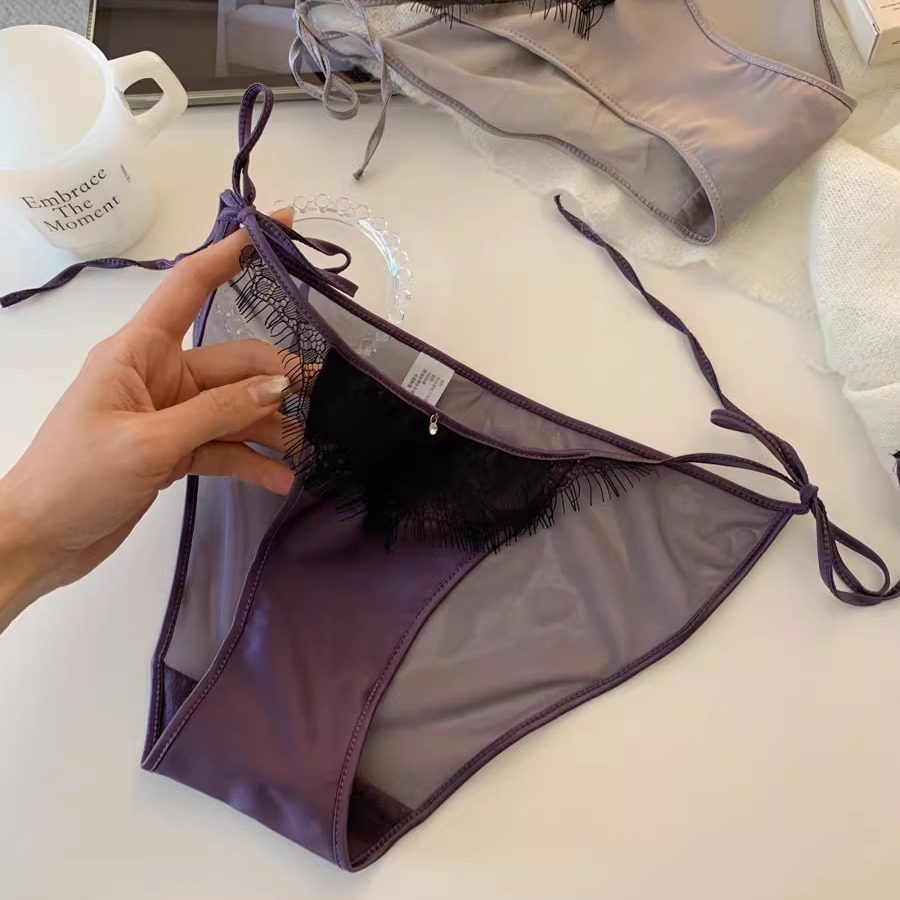 超美紫！法式高级缎面纯欲蕾丝内裤女生高开叉性感三角裤可解系带,女士内衣/男士内衣/家居服,女三角裤,淘宝优惠券,粉丝福利购,淘宝优惠卷