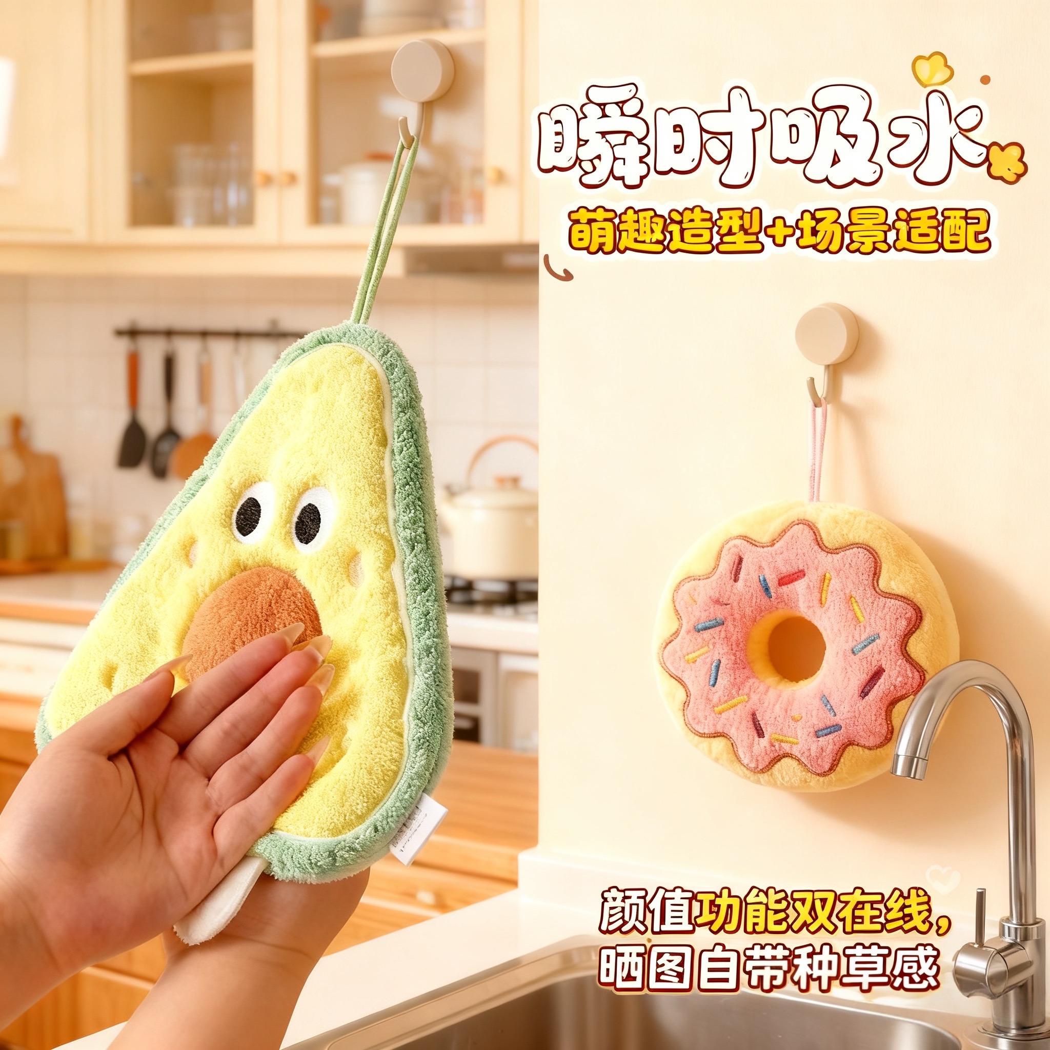 可爱珊瑚绒厨房擦手巾