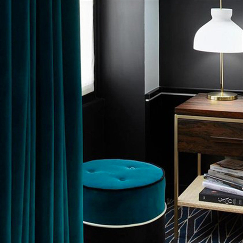 荷兰绒轻奢复古墨绿色祖母绿孔雀蓝天鹅绒遮光绒布窗帘别墅落地帘