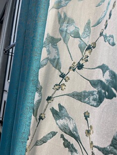 北欧绿色金丝叶子拼接窗帘轻奢时尚美式田园客厅阳台卧室遮光布帘