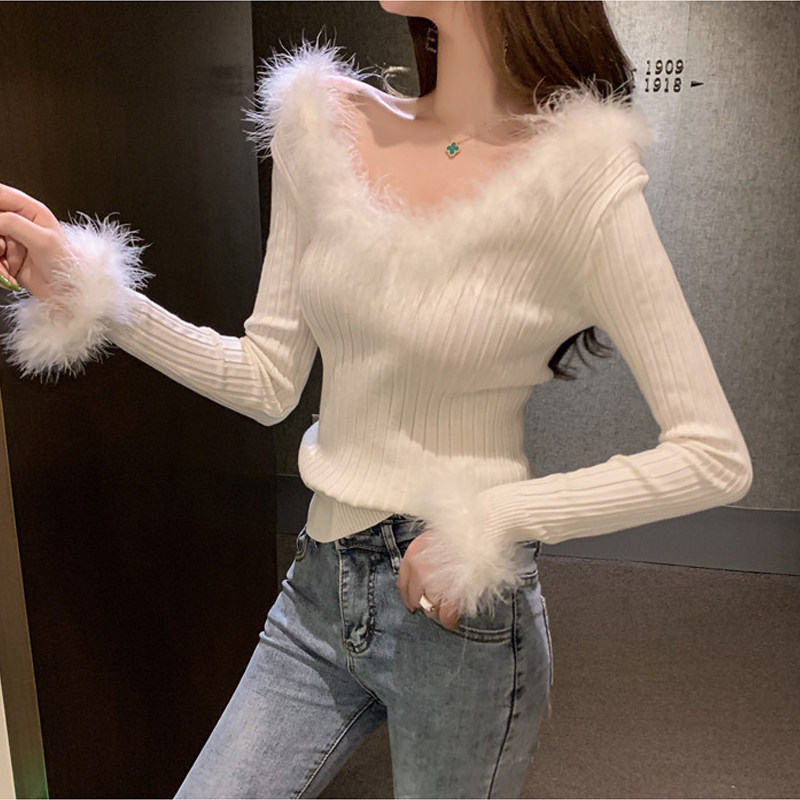 性感网红上镱毛衣女春秋新款时尚外穿内搭打底毛领洋气低领针织衫,女装/女士精品,毛针织衫,淘宝优惠券,粉丝福利购,淘宝优惠卷