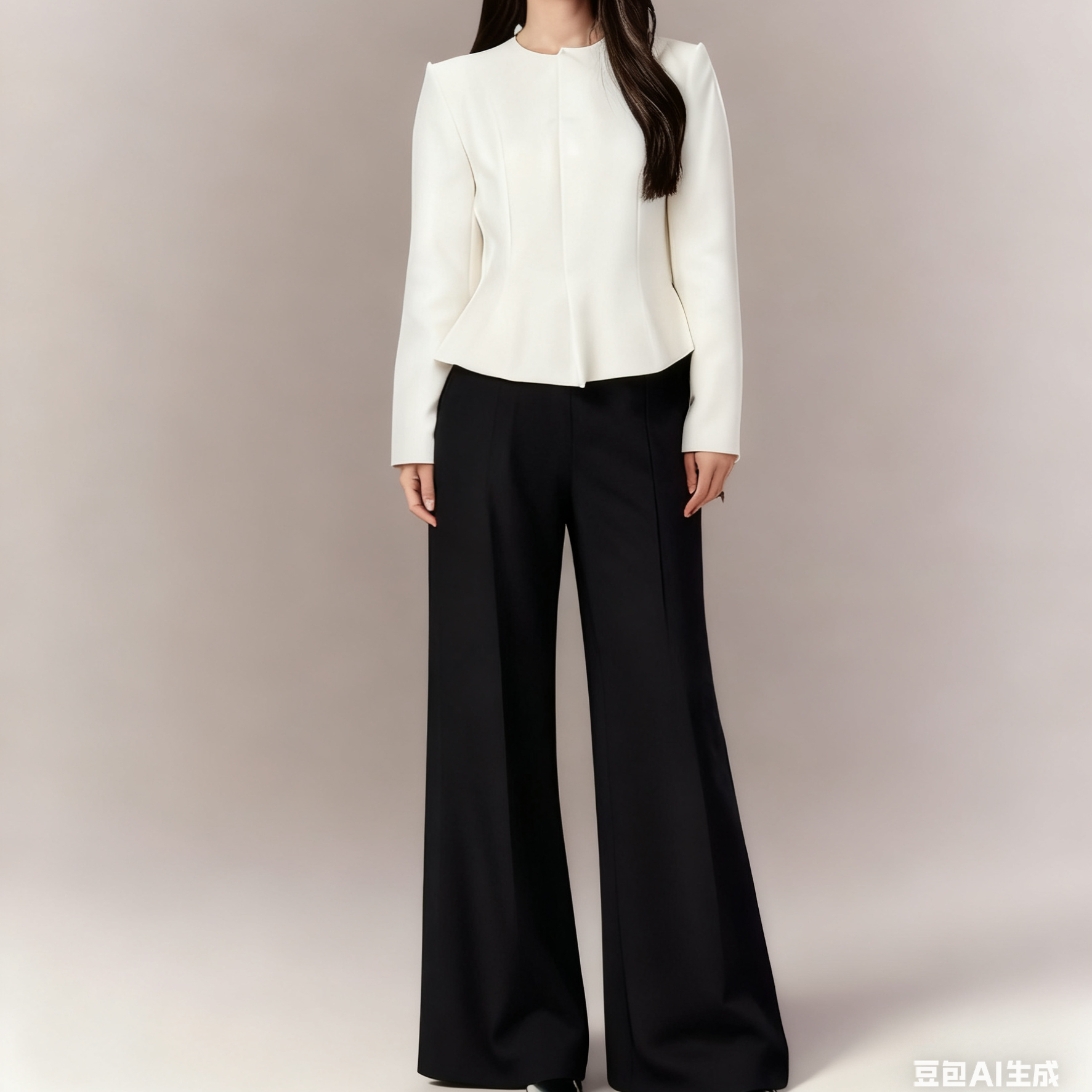 GIA*A黑白色通勤简约大气 高腰阔腿裤+白色上衣外两件套套装女