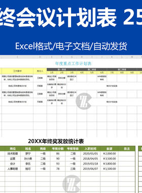 下半年度会议工作计划安排表年终奖金发放统计表EXCEL模板