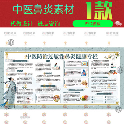 预防中医防治过敏性鼻炎健康知识宣传栏展板Psd设计素材源文件