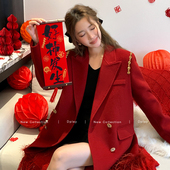 红色毛呢外套女100绵羊毛时尚 DPLAY2025冬季 新款 优雅双面呢子大衣