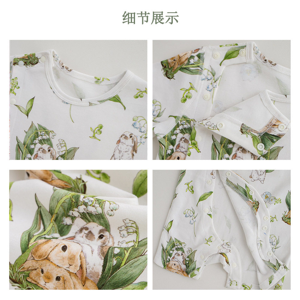 安旦婴儿短袖连体衣夏季薄款宝宝全棉透气爬服无骨哈衣服安旦睡袋