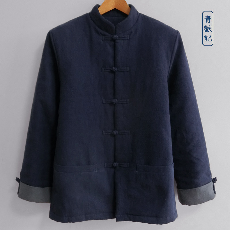 原创冬季亚麻加厚棉袍男外套中国风保暖棉衣复古休闲宽松唐装棉袄,男装,唐装,淘宝优惠券,粉丝福利购,淘宝优惠卷