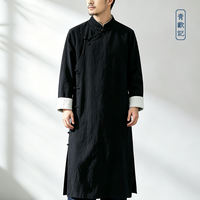 Original Spring and Autumn Chinese-style large-sized Tang suit long gown, loose-fitting Hanfu with buttons from the Republic of China era, retro linen stand-up collar long gown and mandarin jacket thumbnail 2
