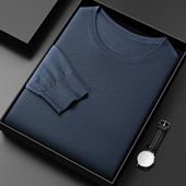 贴身细软轻薄毛衣T恤圆领 春秋高端针织衫 60支精纺纯羊毛衫 男长袖