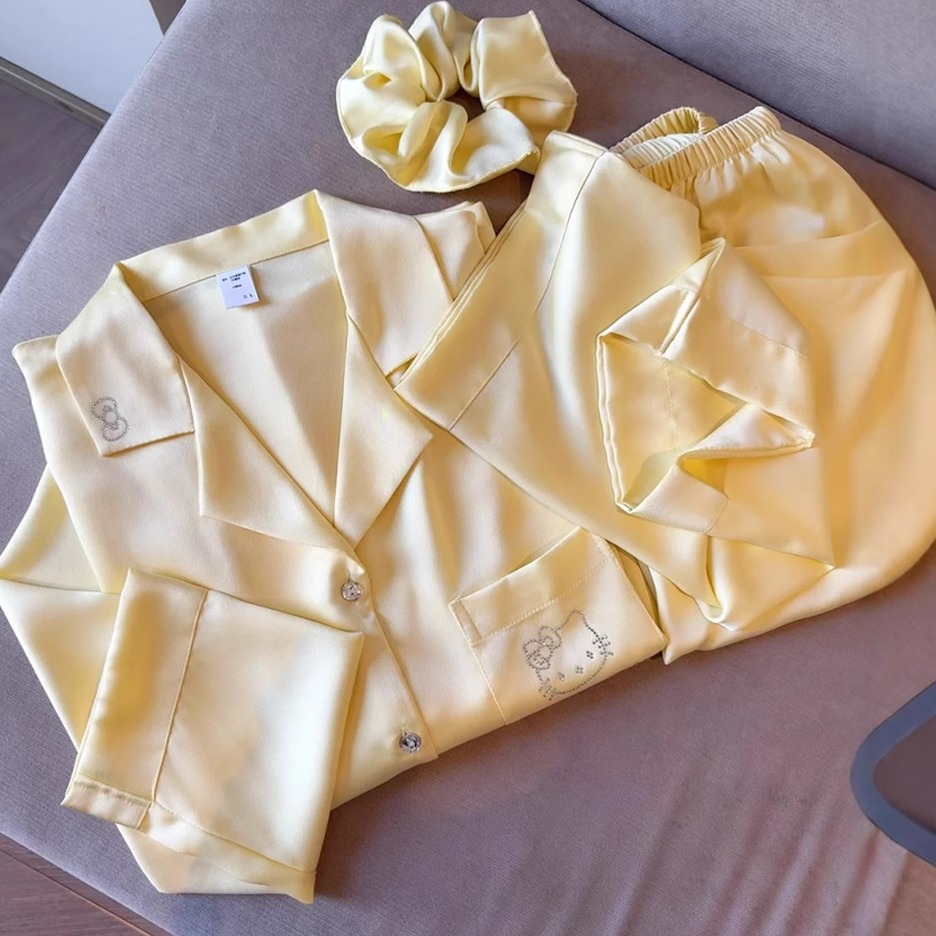 冰丝睡衣女春秋新款Kitty烫钻薄款长袖轻奢高级感可外穿家居服夏