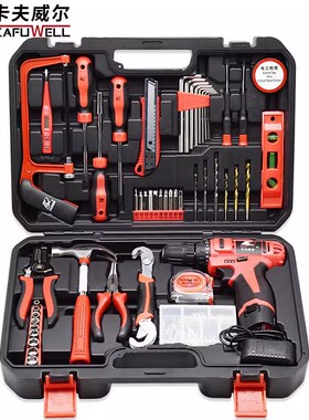 卡夫威尔109件家用锂电钻组套电动螺丝刀手枪钻工具套装P2982A