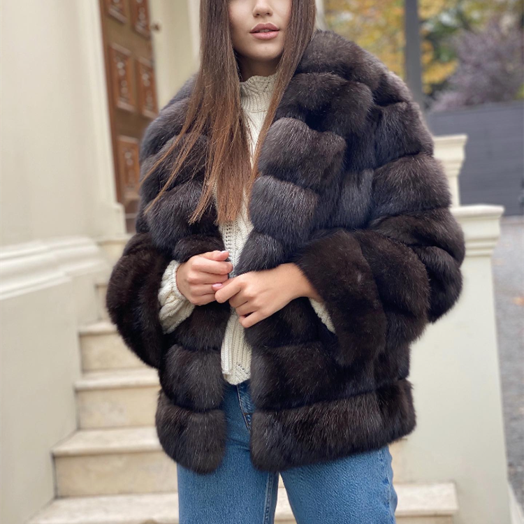 2022年冬季新款俄罗斯紫貂皮草外套女士进口整貂紫貂大衣女款短款