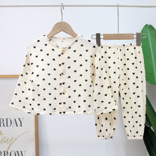 宝宝长袖 男童女童纯棉纱家居服薄儿童睡衣卡通套装 空调服 韩版 夏季