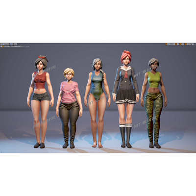 UE5虚幻5次世代卡通风格化迷彩美女学生人物角色游戏Customizable