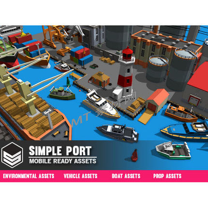 Unity优三缔卡通低多边形码头船舶游戏场景POLYGON Simple Port
