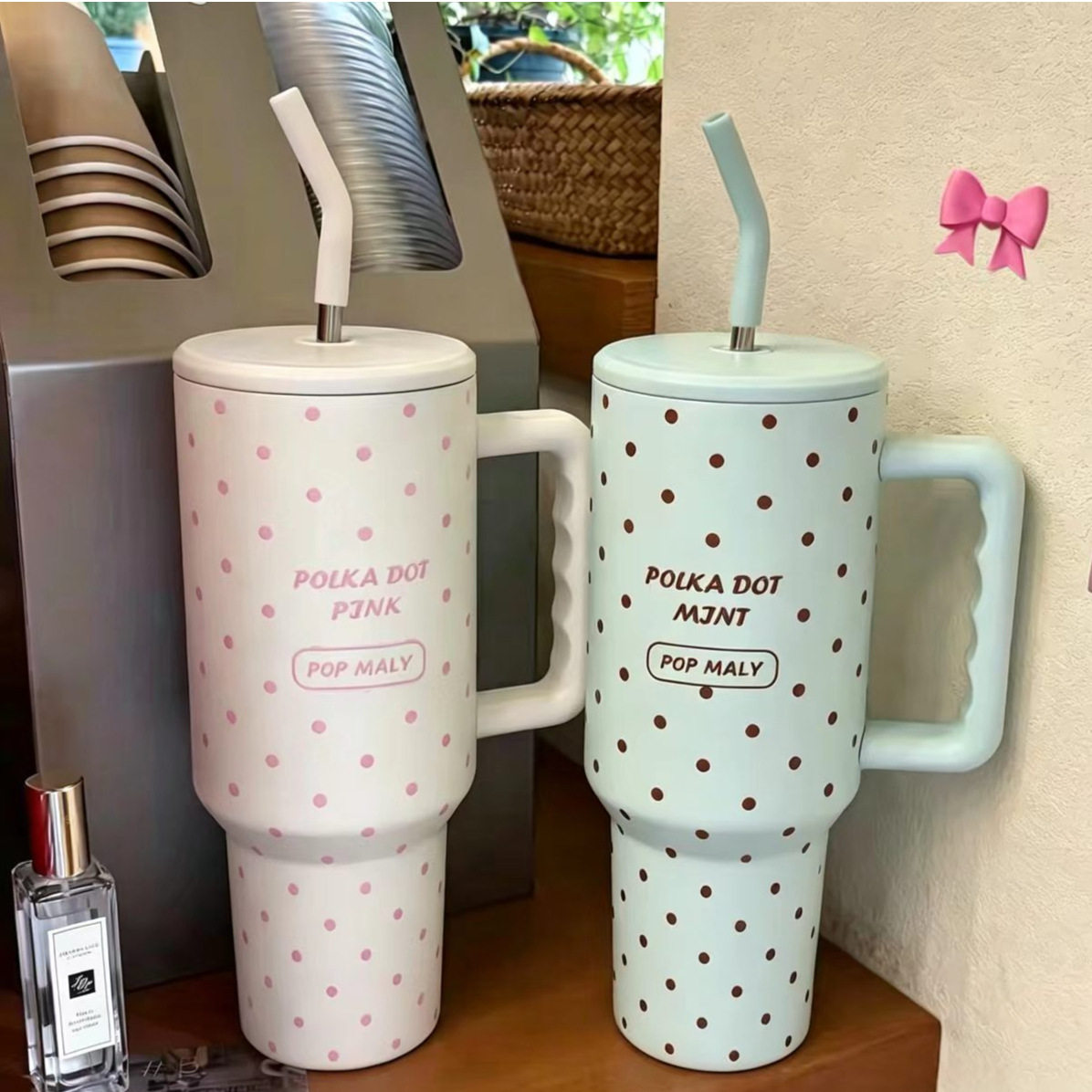妙妙屋薄荷星星保温杯特别好看的大容量冰霸杯女生精致吸管咖啡杯