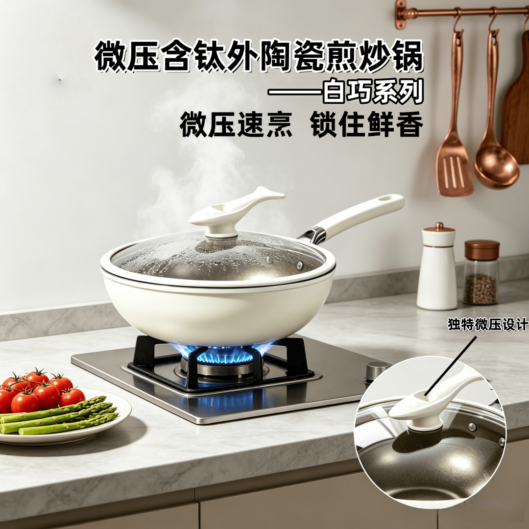 微压钛陶瓷不粘锅家用炒菜锅炒锅无涂层平底锅燃气灶电磁炉专用