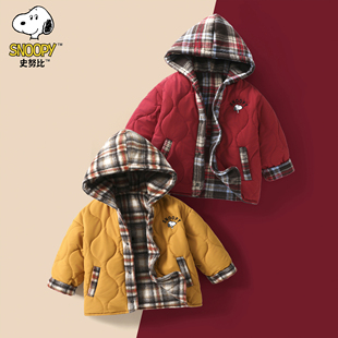 史努比格子夹棉连帽两面穿棉服SXM2055 顾奈 大潘专享