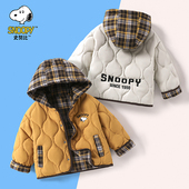 甜甜圈 虹虹Tia史努比冬季 单排扣连帽格子两面穿休闲风棉服