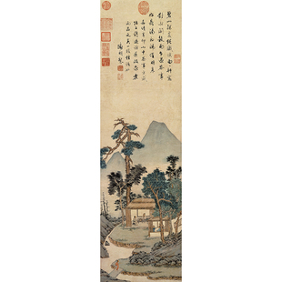 文政明品茶图明代 山水国画人物高清复制古画画芯