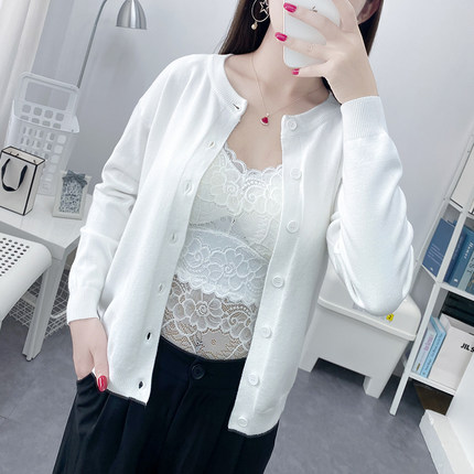 2025年新款针织毛衣外套女秋冬短款修身圆领牛油果绿白搭开衫上衣