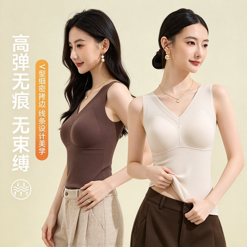 秋冬莱赛尔免文胸保暖背心女