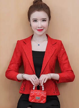 蕾丝西装外套女秋季2025新款韩版收腰修身短款时尚薄款小西服外搭