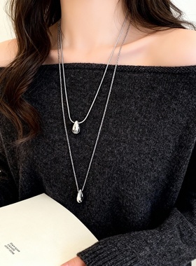 秋冬极简风水滴项链女轻奢百搭长款毛衣链2026新款爆款气质卫衣链
