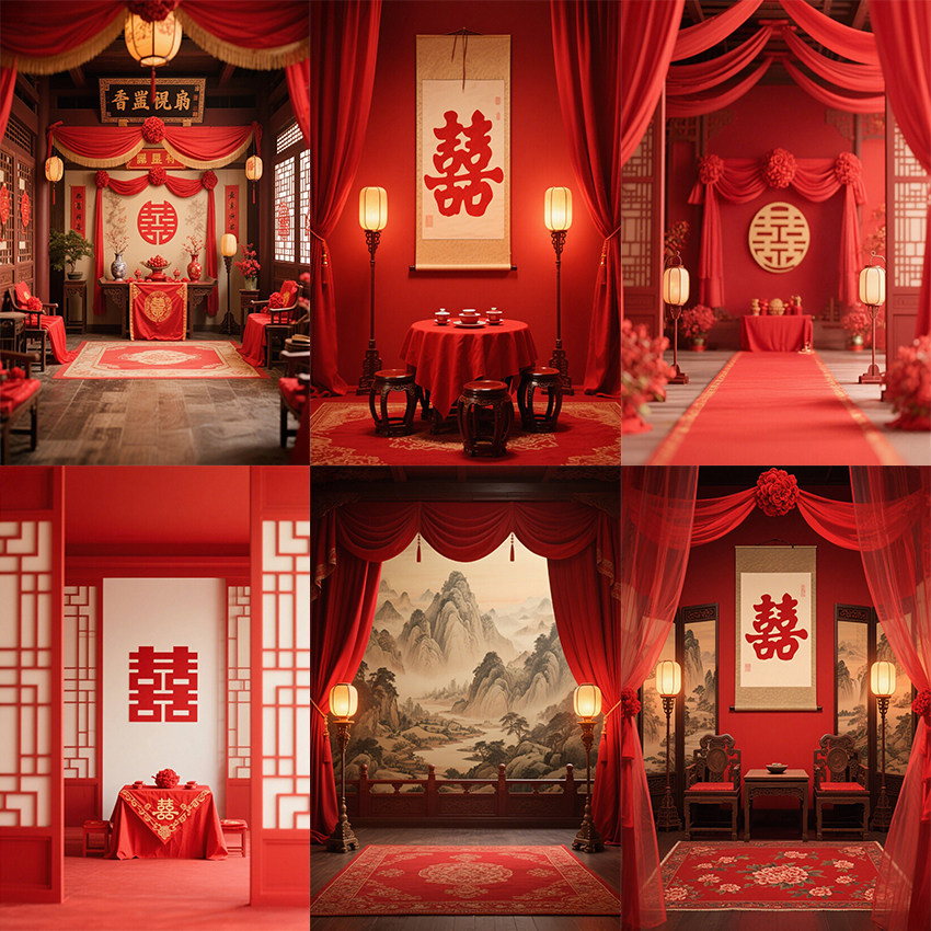 新中式国风直播间背景墙布影楼婚纱婚礼拍照背景布摄影背景3d立体