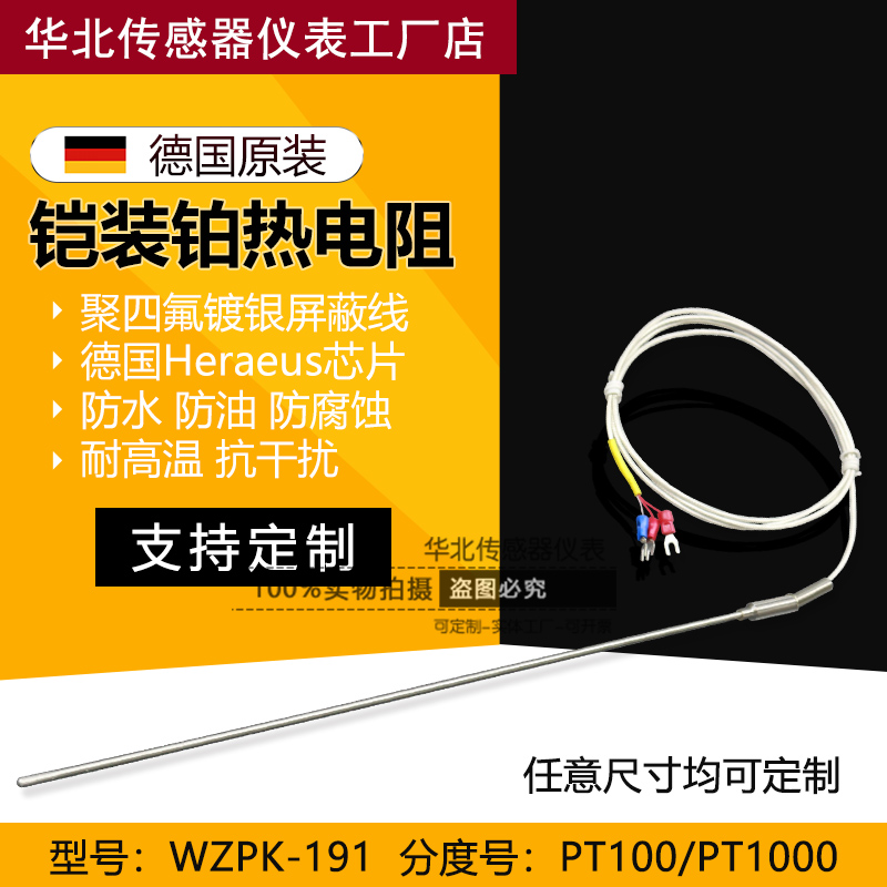 铠装PT100铂热电阻PT1000温度探头探针式温度传感器WZPK-191针型 五金/工具 热电阻 原图主图