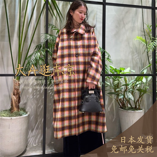 大A逛东京caban日本代购 马海毛格纹立领外套2色日本制