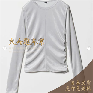 大A逛东京H beauty日本代购 丝绒纯色圆领上衣2色日本制