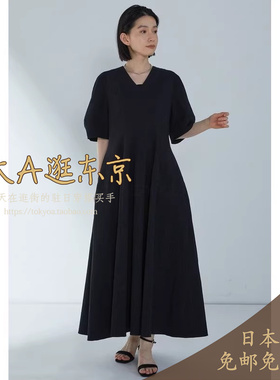 大A逛东京1er日本代购 棉混V领短袖连衣裙B1052AFA155