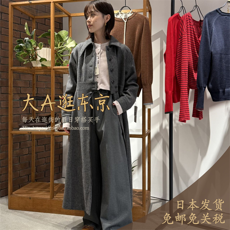 大A逛东京Bacca日本代购  100％羊毛拉链拼接长款毛呢大衣外套