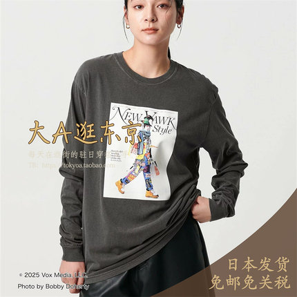 VIP7折大A逛东京beauty日本代购 纯棉印花长袖百搭T恤3色