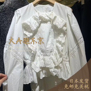 上衣2色 衬衫 大A逛东京Curensology代购 100％纯棉蕾丝花边长袖