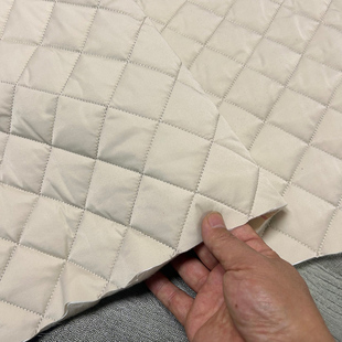 秋冬高档时尚羊驼绒夹层羽绒服面料 菱形格羊毛保暖棉袄布料印染