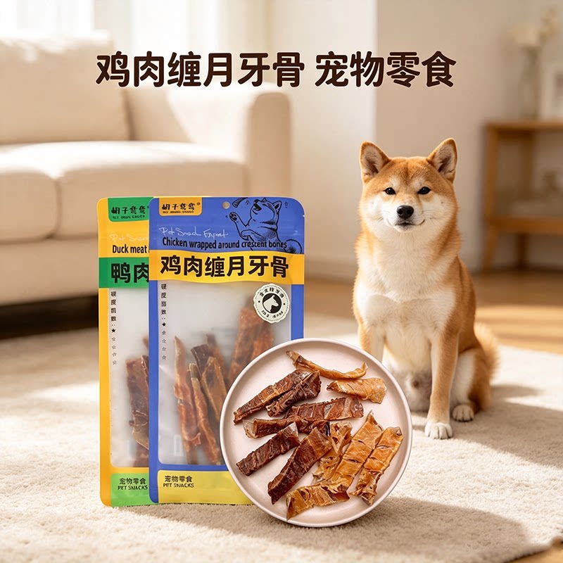 胡子弯弯鸡鸭肉缠月牙骨宠物肉零食狗狗磨牙洁齿风干软骨肉干柯基