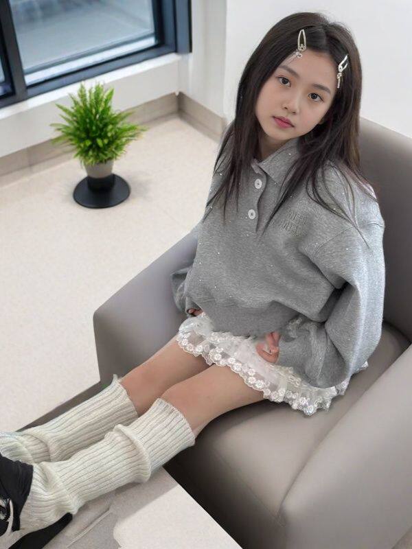 女童卫衣套裙春秋款2025新款儿童长袖套头衫洋气烫钻翻领上衣短裙