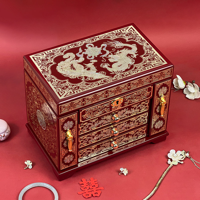 铜丝螺钿镶嵌非遗平遥漆器首饰盒精致大容量多层饰品盒结婚陪嫁箱,特色手工艺,漆器,淘宝优惠券,粉丝福利购,淘宝优惠卷
