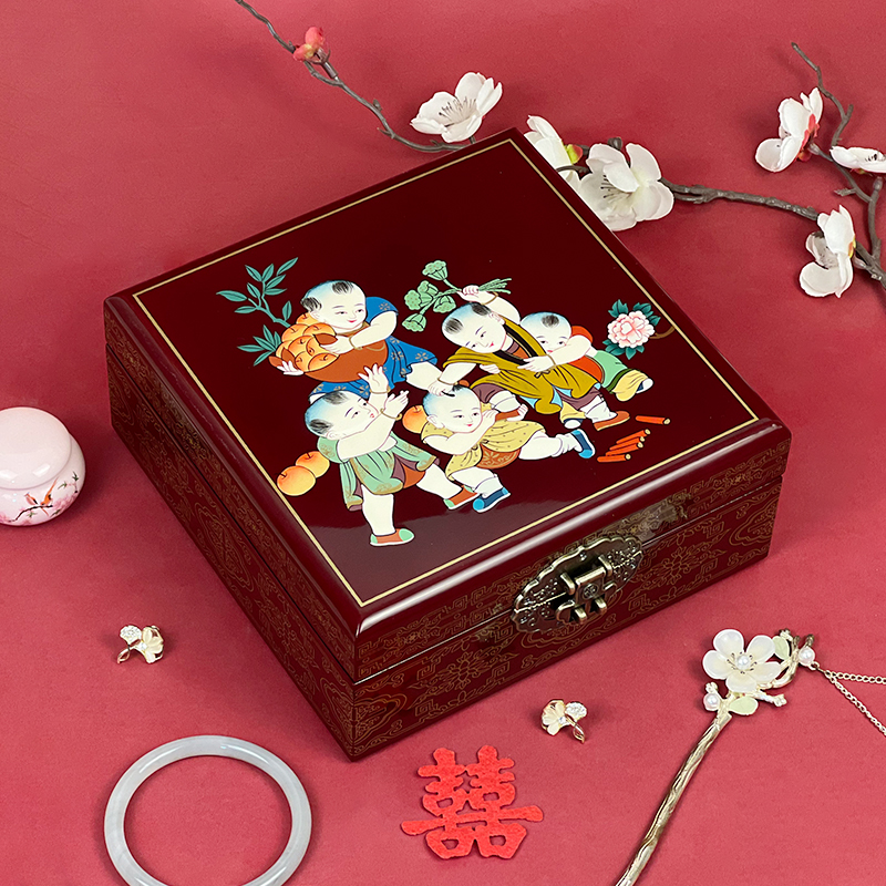 中国风古典推光漆器首饰盒梳妆盒