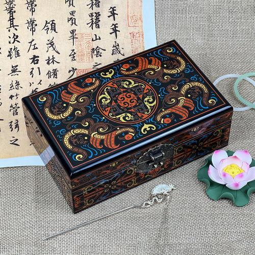 复古风汉纹漆器首饰盒古典梳妆盒