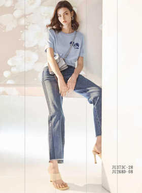 台湾女装 J景 春夏 新款 女装 *U268D 百搭 显瘦牛仔阔腿裤 1680